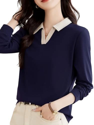 Image of Women's Polo T-Shirt | Long Sleeve Casual T-Shirt for Womens || Soft Comfortable Korean Style Trendy Top for Women
