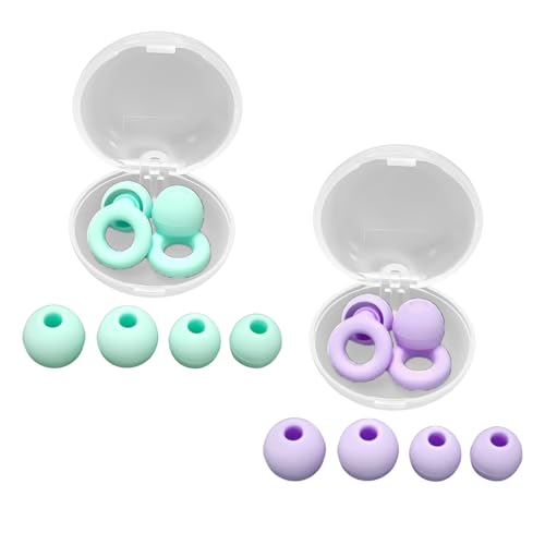 2 pares de tampões de ouvido de silicone com 2 caixas de armazenamento, tampões para os ouvidos anti-ruído para dormir, tampões para os ouvidos reutilizáveis