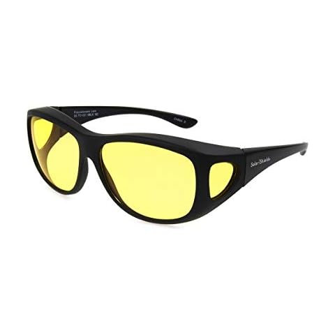Dioptics Solar Shield Meade Fits Over Sunglasses Polarized Rectangular, Matte Black/Night Driving Lens, 54 mm Cover