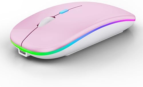 WREANU Wireless Bluetooth Mouse, Rechargeable Laptop Mice, Pink | LED Lights Silent Slim Dual Mode(BT5.2 and 2.4G Portable USB Receiver) Computer Mouse for Laptop/iPad/Tablet/Computer/Mac