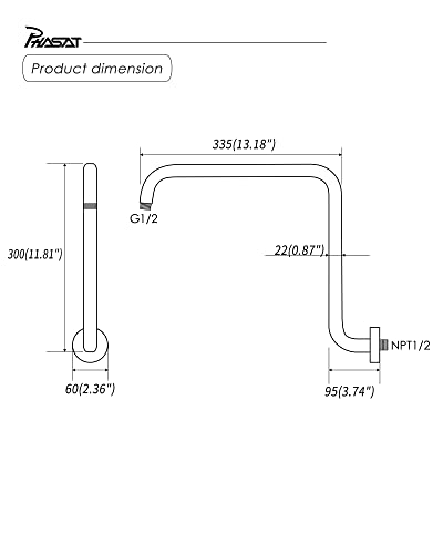 Phasat S Shaped 16 Inches High Rise Shower Arm With Flange,Shower Head Extension Arm Replacement,Shower Arm Extension Brushed Nickel,Pu9L02 #TOP4