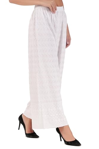 ladyline Women's Embroidered Hakoba Chikhan Palazzo Pant in Rayon with Elastic Closure