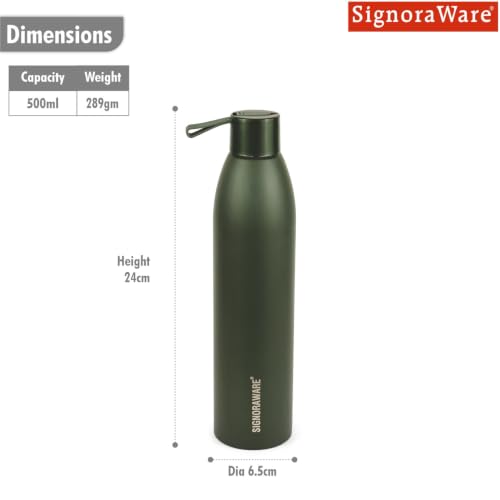 Image of SignoraWare Laguna Vacuum ISI Certified Stainless Steel Bottle,(500ml, Green), Airtight & Leakproof, Retain Freshness For Hours, Ergonomic Design, Ideal for School, Office, Gym Or Outdoors
