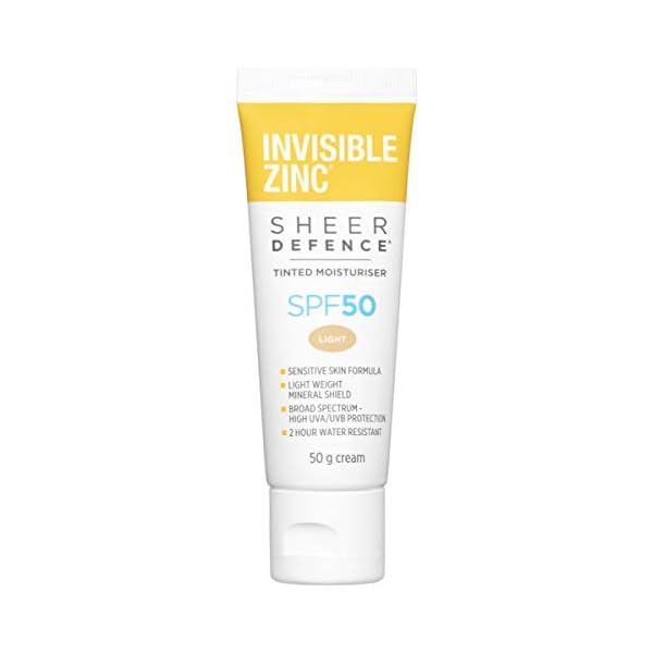 Invisible Zinc Sheer Defence Tinted Light - Daily Facial Moisturizer With Sun Protection SPF 50 To Prevent The Appearance Of Premature Aging Caused by Harmful UV Rays - 50g