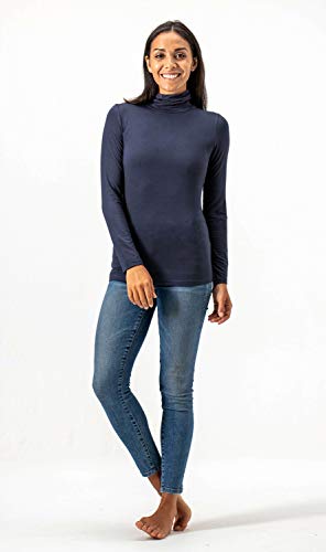 DEVOPS Womens 2-Pack Long Sleeve Mock Turtleneck Stretch Fitted Shirts (Navy/Red, X-Small)