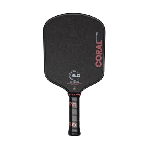 Six Zero Coral Pickleball Paddle - 16mm Tectonic Core Diamond Tough Raw Carbon Fiber Face USA Pickleball Approved (Black Widebody)
