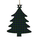 Black Watch Tartan Plaid Wooden Christmas Crafts,Wood Ornaments with Designs,Double-Sided Printing with Natural Jute Hanging Strings Christmas Tree Shape 4 Pcs