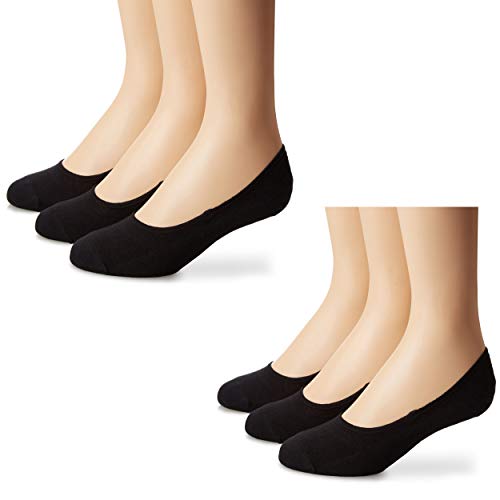 Women Large No Show Ultra Low Cut Liner Socks Non Slip Hidden Invisible for Flats Boat 6 Pairs Black