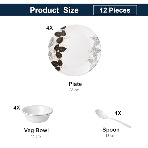 Image of Golden Fish 12 Pieces Dining Set for 4 | Full Plates with Veg Bowls & Eating Spoons Combo | Basic Dinnerware Set for Daily Meals | Lightweight, Easy to Use & Ideal for Home, Hostel & Gifting 56