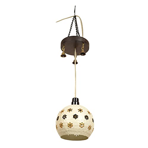 Image of AAKRITI ART CREATIONS Star Glow White Handcrafted Metal Pendant Lamp with Mango Wood Rosette for Living Room Ceiling | Hanging Lights for Bedroom and Dining Table | Modern Hanging Lights | Pendant
