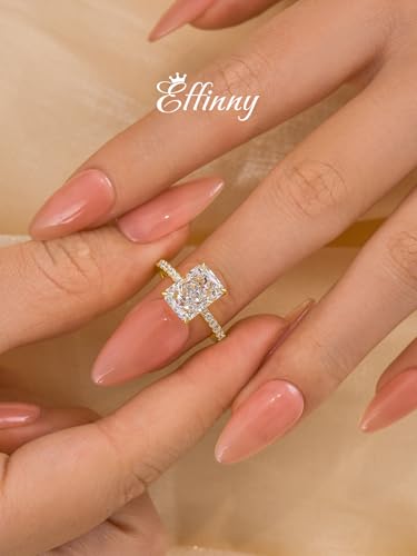 3.5/7.0ct Radiant Cut Engagement Ring for Women,Yellow Gold Plated Sterling Silver Simulated Diamond Promise Ring4