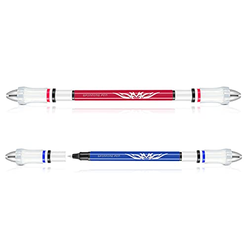 2 Pieces Spinning Pen V11 Non-slip Coating Pen Rotating Ballpoint Pen for Student Games Writable Rotating Pen (Blue, Red Glossy)