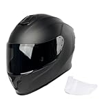 Orthrus Full Face Motorcycle Helmet for Adults Men & Women DOT Approved Motorbike Street Bike Racing Helmets with Tinted & Clear Visors (Matte Black, Large)