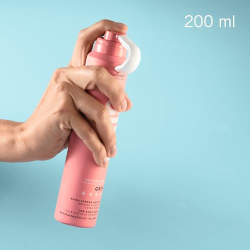 OSiS+ Grip Extreme Hold Mousse – Extra Strong Control and Volume with Lasting Definition and Natural Shine – Volumizing, Vegan Formula with Heat Protection, 7 oz