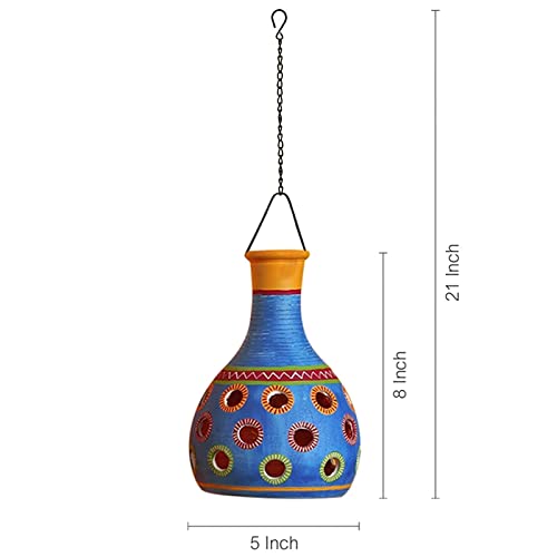 Image of AAKRITI ART CREATIONS Azure Gourd Handcrafted Hand-Painted Terracotta Pendant Lamp for Living Room Ceiling | Hanging Lamp Decor | Ceiling Hanging Lights for Living Room | Fancy Lights for Living Room