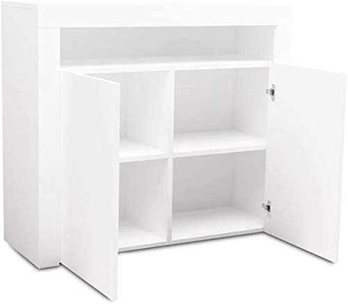 OUNUO LED Sideboard Cabinet - Cupboard with High Gloss Front and living room cabinet Sideboard Cabinet for Dining Room Bedroom (White, 2 Doors)