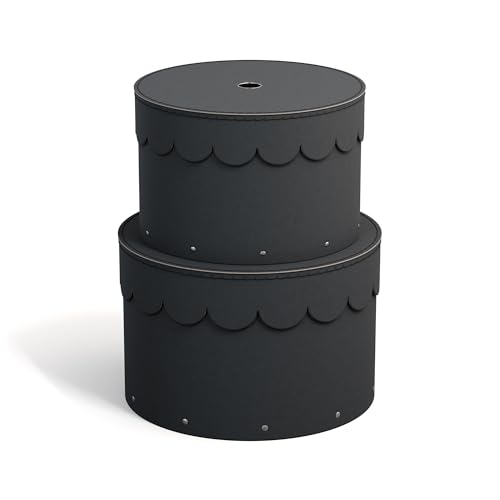 Bigso Box of Sweden lot de 2 boîtes rondes avec couvercle – boîte avec couvercle pour les vêtements, les jouets, etc. – caisson de rangement rond en panneaux de fibres et papier effet lin – gris foncé