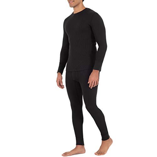 Fruit of the Loom Men's Recycled Waffle Thermal Underwear Set (Top and Bottom), Black, 4X-Large