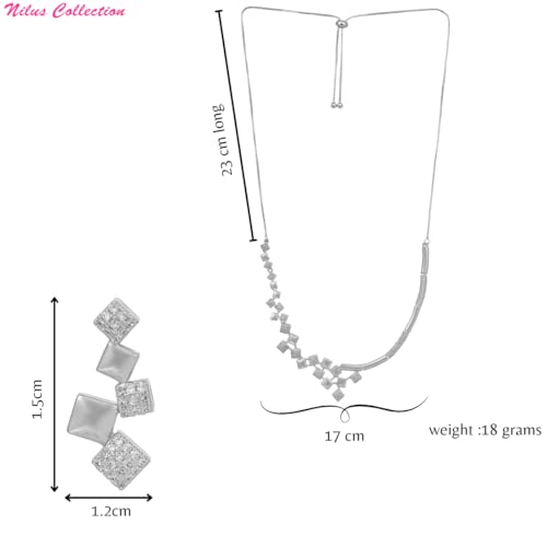 Image of Nilu's Collection Rose Gold Plated AD Stone Jewellery Set for Women, Girls | Special Ocassion, Wedding, Engagement, Dating | Anti Tarnish | Anti Allergy | Necklace and Earring Set | Gift for Her