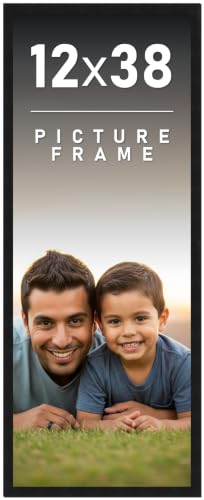 12x38 Frame Black Picture Frame - Complete Modern Photo Frame Includes UV Acrylic Shatter Guard Front, Acid Free Foam Backing Board, Hanging Hardware Wood Wall Frames for Family Photos - no Mat