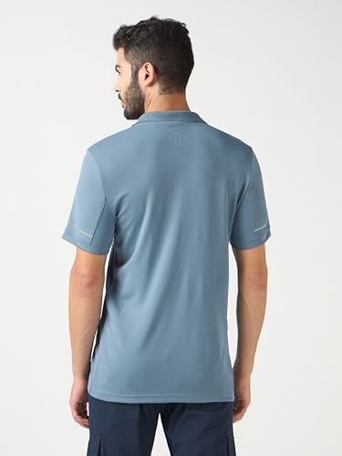 Image of TECHNOSPORT Men's Solid Slim Fit Polo Collar T-Shirt TECHNOCOOL+ Half Sleeve Button Polyester for Gym Running Workout UPF50+ Anti Odour