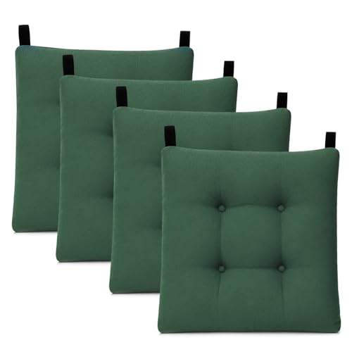 MERCURY TEXTIL- Pack de 4 Cojines para Silla 40x40x8cm Acolchados, Relleno de Copos de Poliuretano con Cintas de Sujeción Antideslizantes, Interior y Exterior. Fabricado en España(Pack 4, Verde)
