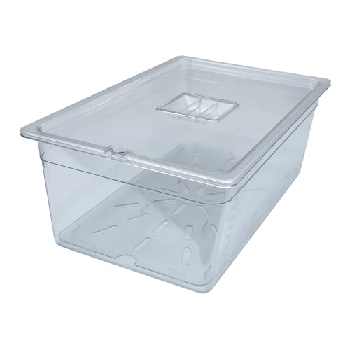 AcMax Set de policarbonato GN 1/1 Gastronorm, recipiente GN, 28 litros, profundidad de 200 mm, plástico, tapa con muesca y bandeja de goteo