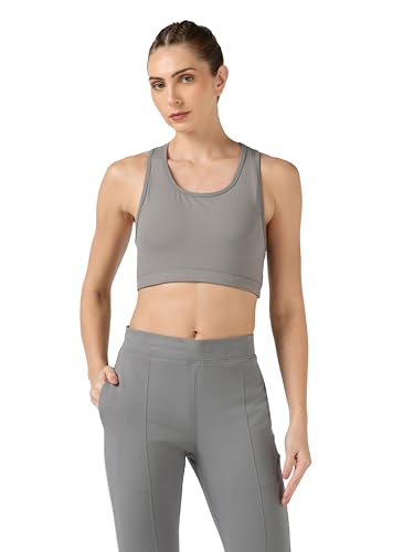 Image of TECHNOSPORT Women's Solid Slim Fit Scoop Neck Sports Bra ELASTOPLUS 4-Way Stretch Sleeveless Polyester Quick Dry UPF50+ for Gym Yoga Running