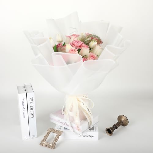 FUHITIM 20 Sheets Flower Wrapping Paper - Waterproof Floral Bouquet Packaging Paper for DIY Crafts，Florist Supplies Packaging Paper for Wedding Birthday Gift (Translucent White) - Thumbnail 6