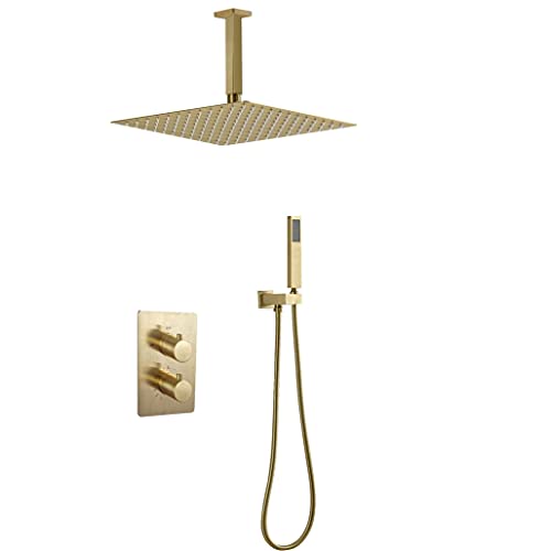 Système de douche effet pluie or brossé pour créer un spa moderne à la maison