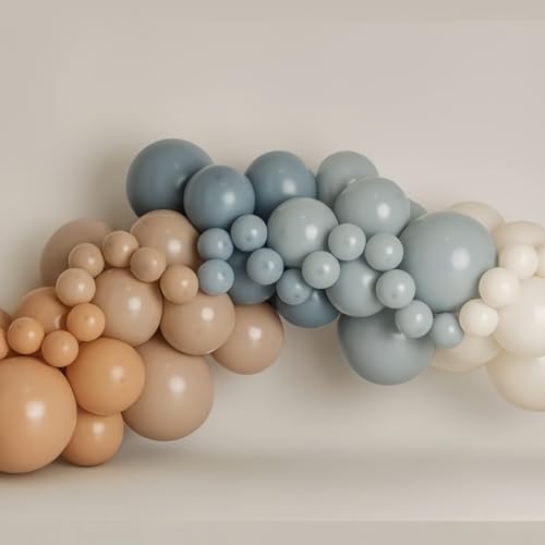 Image of Dusty Blue Nude Sand Balloons, Double Stuffed Apricot Nude Balloon Slate Fog Blue Cream Beige Ivory White Sand Latex Balloons 12 Inch for Boys Baby Shower Birthday Bridal Wedding Party Decorations