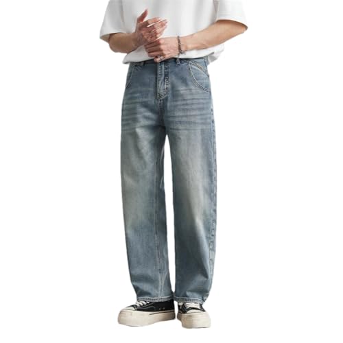 Men's Straight Retro Jeans Soft Casual Denim Pants with Pockets