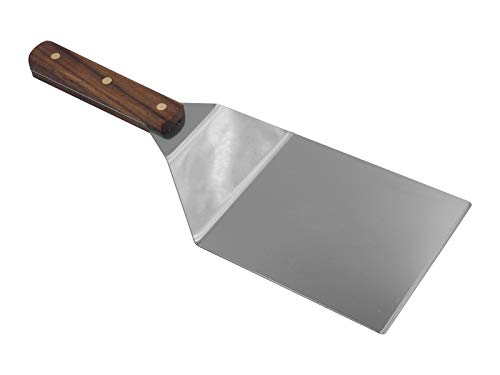 Spatule à burger inox avec manche en bois véritable robuste pour cuisson grill