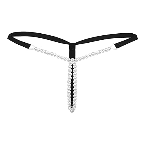 2025 - Tanga y tangas de perlas para mujer sexy ropa interior sólida de cintura baja y ropa interior para mujer, Negro , talla única