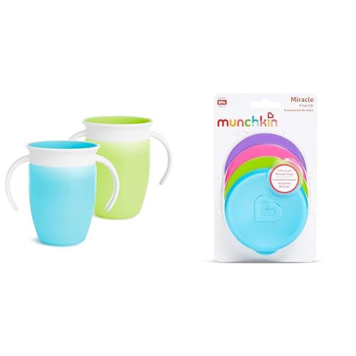 Image of Munchkin Sippy Cup for 6 Month Old and Up, Spill Proof Miracle 360 Toddler Cups with Transition Handles and Lids, 7 Ounce, 6 Pack, Blue/Green