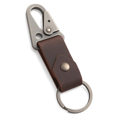 TheAntiq Leather Keychain with Belt Loop, Tactical HK EDC Clip Fob Key Holder, Leather Key Case for Men and Women, Organizer for Everyday Carry, Belt Loop Key Fob, Men’s Tactical Keychain (Brown)