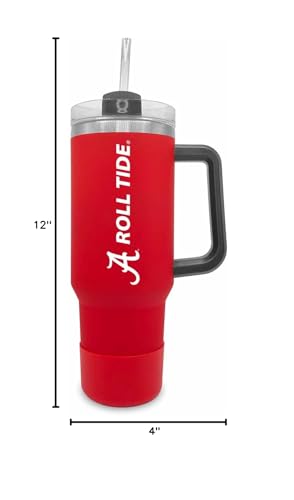 Image of Alabama Crimson Tide 40 oz Tumbler with Handle and Straw - Crimson | Officially licensed Alabama Crimson Tide insulated tumbler - Roll Tide; vacuum-sealed stainless steel; straw included