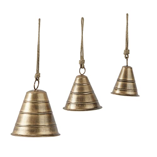 Deco 79 Campana de vaca decorativa de metal bohemio, 10 pulgadas, 9 pulgadas, 8 pulgadas de alto, latón Cover