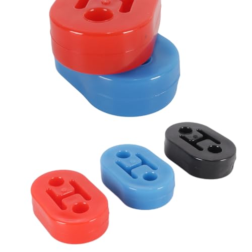 Alide Paquete de 3 soportes de escape de goma, soporte universal de 2 orificios, silencia-dor para la mayoría de los coches (rojo, azul y negro)