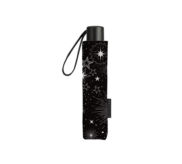 DEVOTA Y LOMBA Paraguas de mujer plegable Sistema Antiviento- Ligero- Estampado Original cielo y estrellas- Color Negro