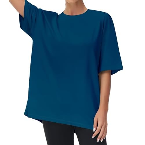 THE GYM PEOPLE Women's Casual Oversized T-Shirts Summer Crewneck Short Sleeve Workout Basic Tee Tops XX-Large Dark Blue Green