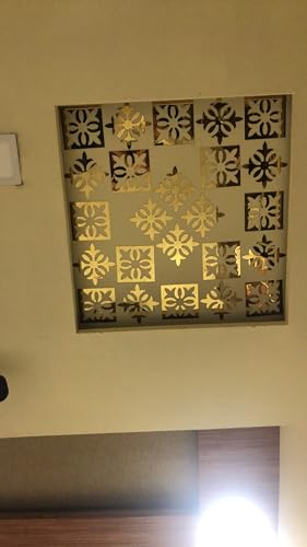 Image of Bikri Kendra - 48 Beautiful Pattern Golden Mirror Stickers for wall, wall Stickers, Acrylic Mirror wall Decor Sticker, wall Stickers for Hall Room, Bedroom (Golden)