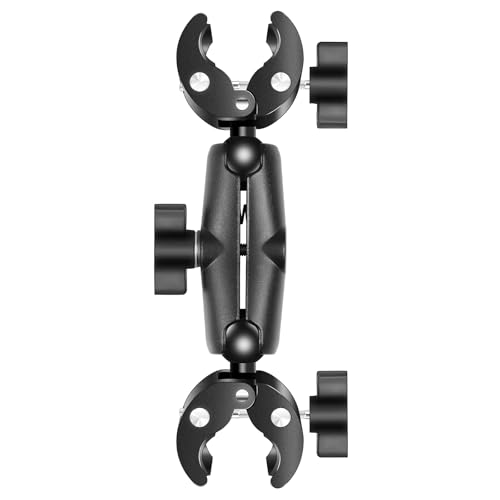PULUZ ダブルヘッド強力クランプブラケット/固定スーパークランプ 360度回転 Insta360、GoProなどに対応 アルミ合金クランプ 自転車、オートバイ、アクションカメラアクセサリー、カメラポールブラケット、車椅子、ベビーカー、傘、その他のハンドルバーブラケットに最適