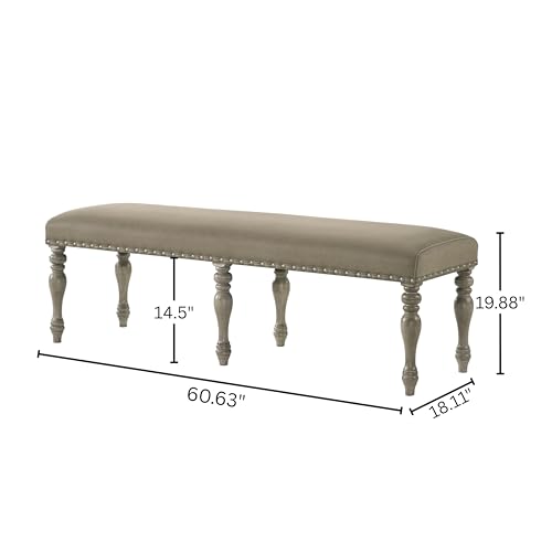 Roundhill Furniture Birmingham Microfiber Upholstered Bench with Nail Head Trim in Driftwood Finish by Roundhill Furniture - Used condition - Image 6