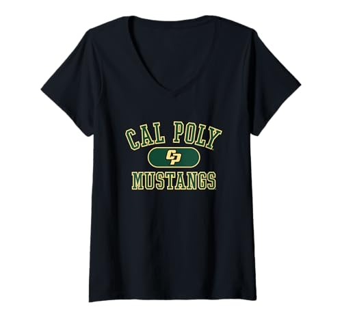 Womens Cal Poly Mustangs Varsity Logo Officially Licensed V-Neck T-Shirt