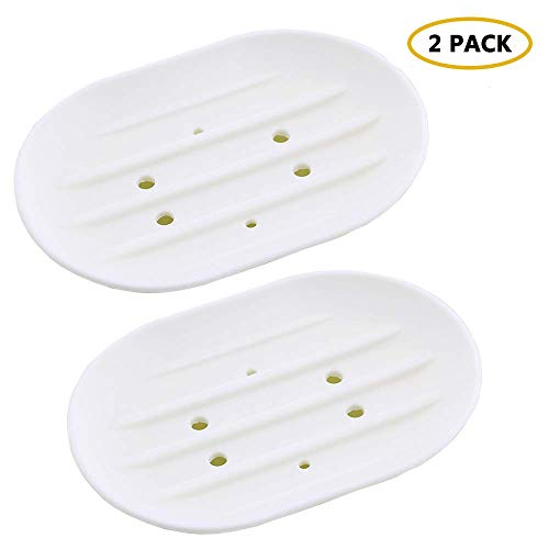 Bathroom Soap Dishes Dish Holder Stand Saver Tray Case for Shower-Silicone Rubber Drainer