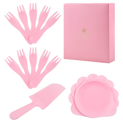 Assiettes à Dessert en Plastique, Réutilisable 10 Ensembles (Rose) Cover