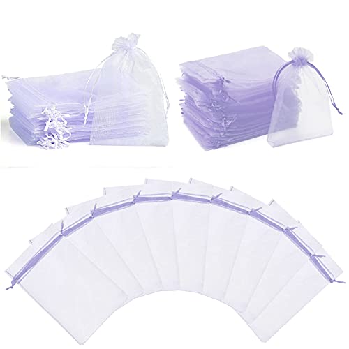 FOGARI 120pcs Sacs Organza,Sachets Pochettes Cadeau en Organza Sac à Bijoux 10 x 15cm,Sachets avec Cordon Utilisés pour Idéales Cadeaux Bonbons Marriage-Violet Clair