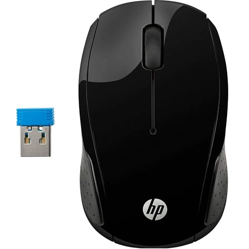 HP 220 Mouse Wireless, Tecnologia LED Blu, Sensore Ottico da 1300 DPI, 3 Pulsanti e Rotella di Scorrimento Integrata, Impugnature Pratiche e Funzionali, Ricevitore Nano Incluso, Design Moderno, Nero