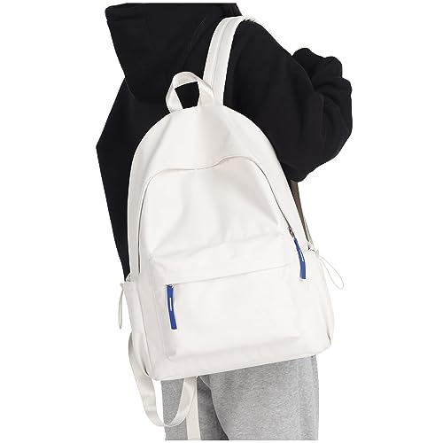 Student Backpack Solid Color Backpack For Men And Women Lightweight And Good Looking Embroidery (White, One Size)